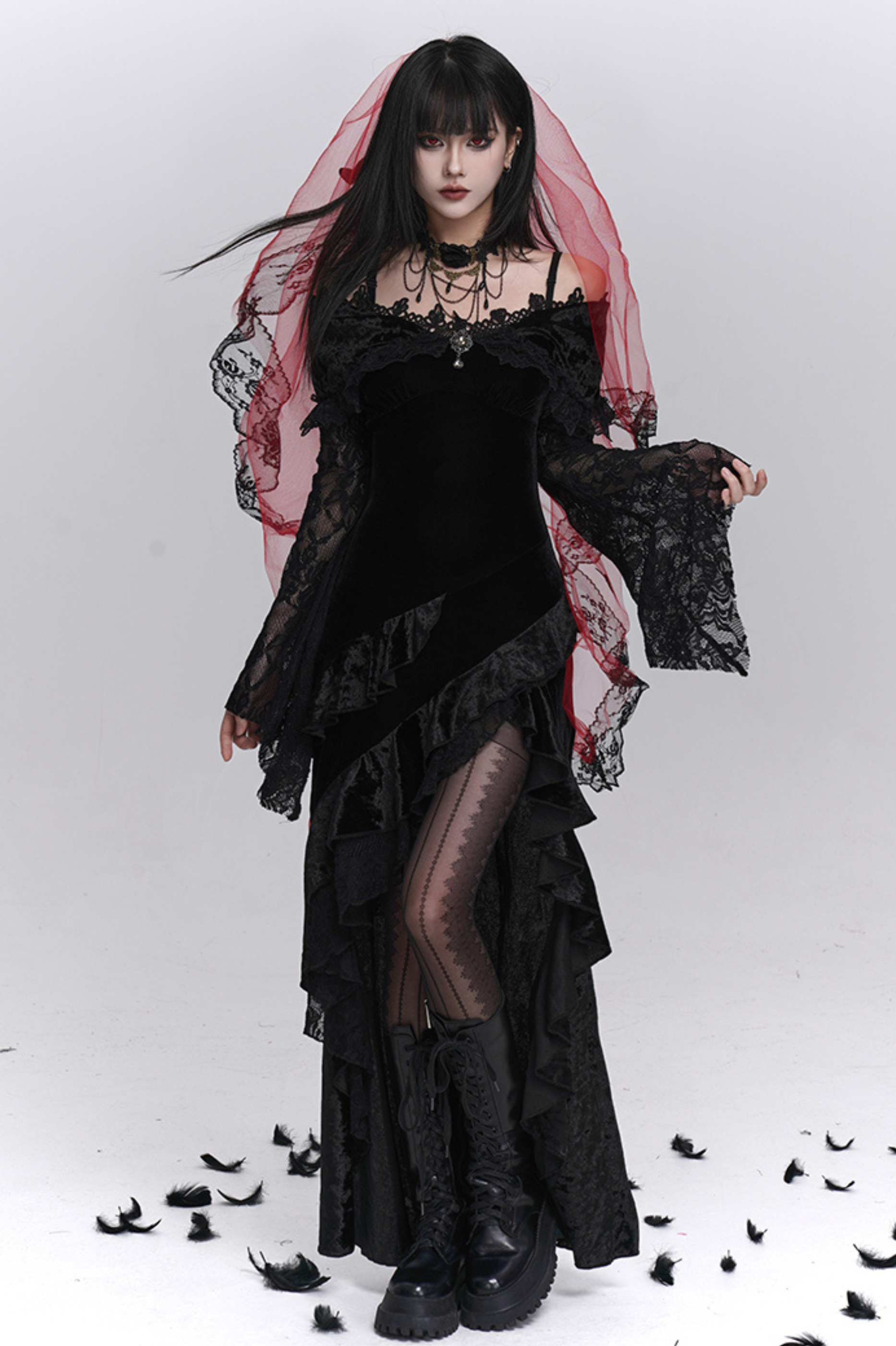 Gothic Lace Flare Long Dress  Belchic
