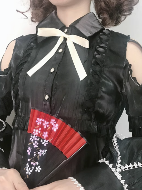 オープンリボンショルダー フリルシャツ