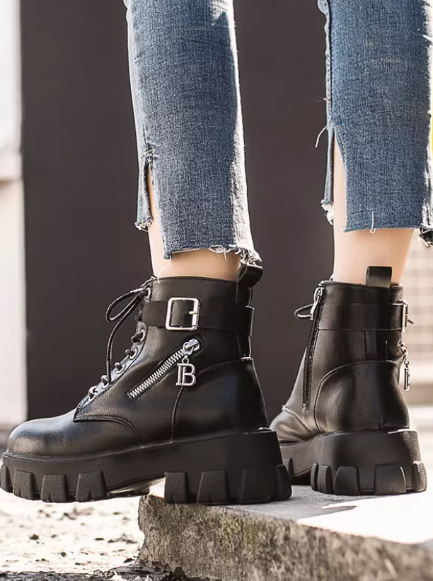 Chunky zip and sales lace up hiker boots