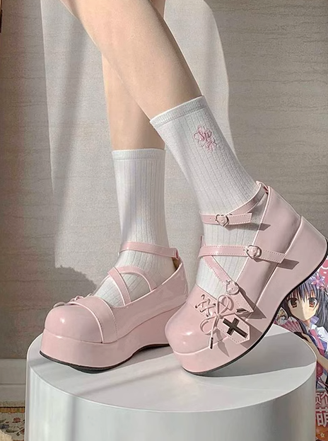 クロスストラップウェッジソール ロリータシューズ