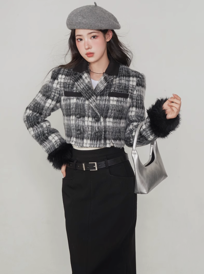 シックチェックショートジャケット