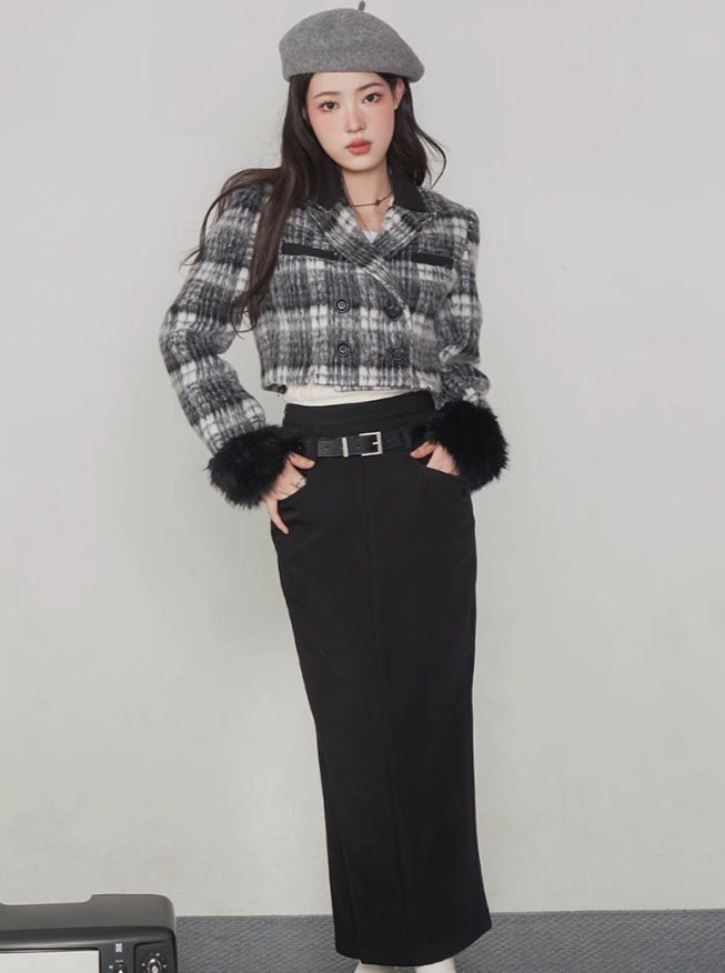 Short plaid skirt outlet jackets