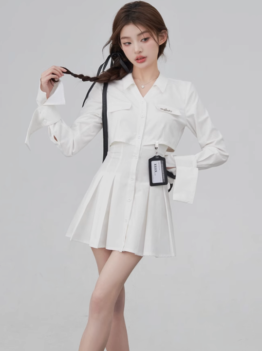 Advanced Waist Slim White Fishbone Dress