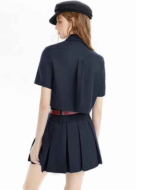 ベルトポケットデザインショートシャツ+プリーツスカート