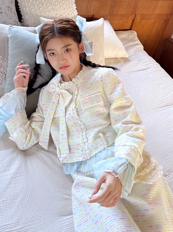 カラフルツイードリボンジャケット+ツイードスカート