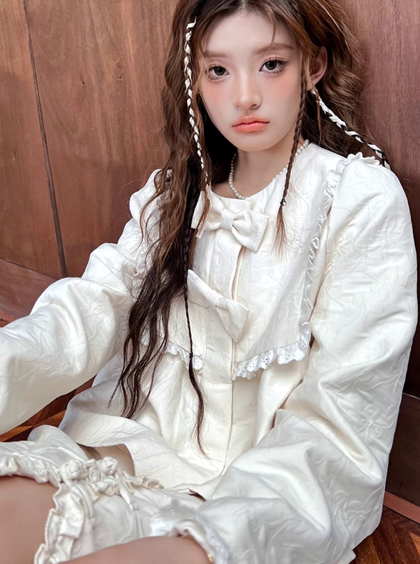 자카드 스퀘어넥 자켓 + 슬릿 자카드 스커트