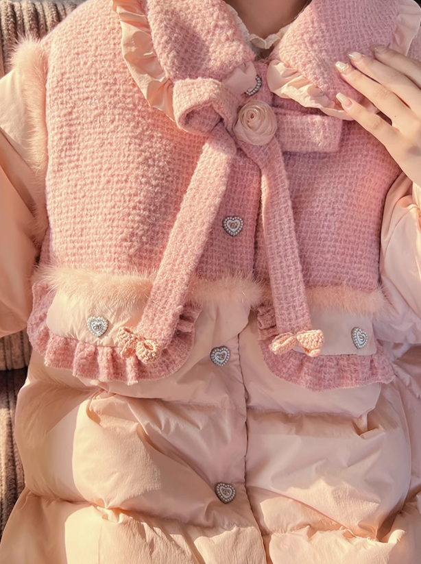 ガーリーロングフリルダウンコート