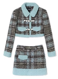 레트로 걸 체크 보어 코트 + 체크 보어 스커트