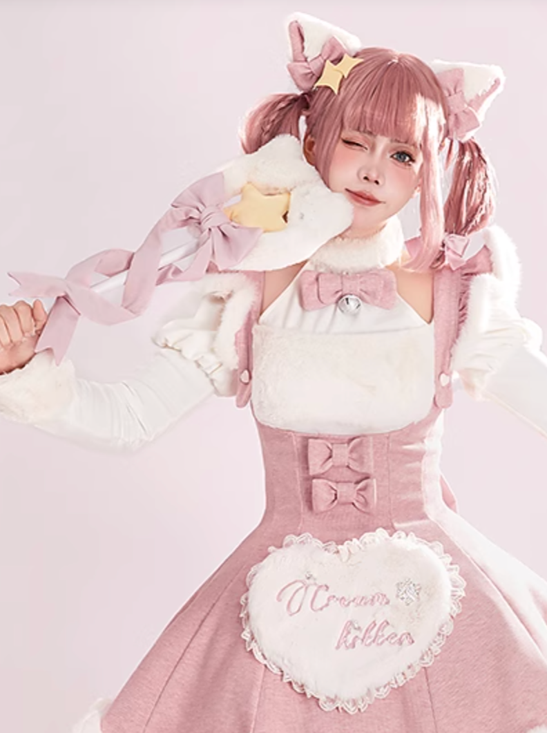 Charcoal Ball.Pray Meow Magic Girl Plush Magic Wand Fluffy Cute Cat Ears Lolita Side Clip Headwear 头饰