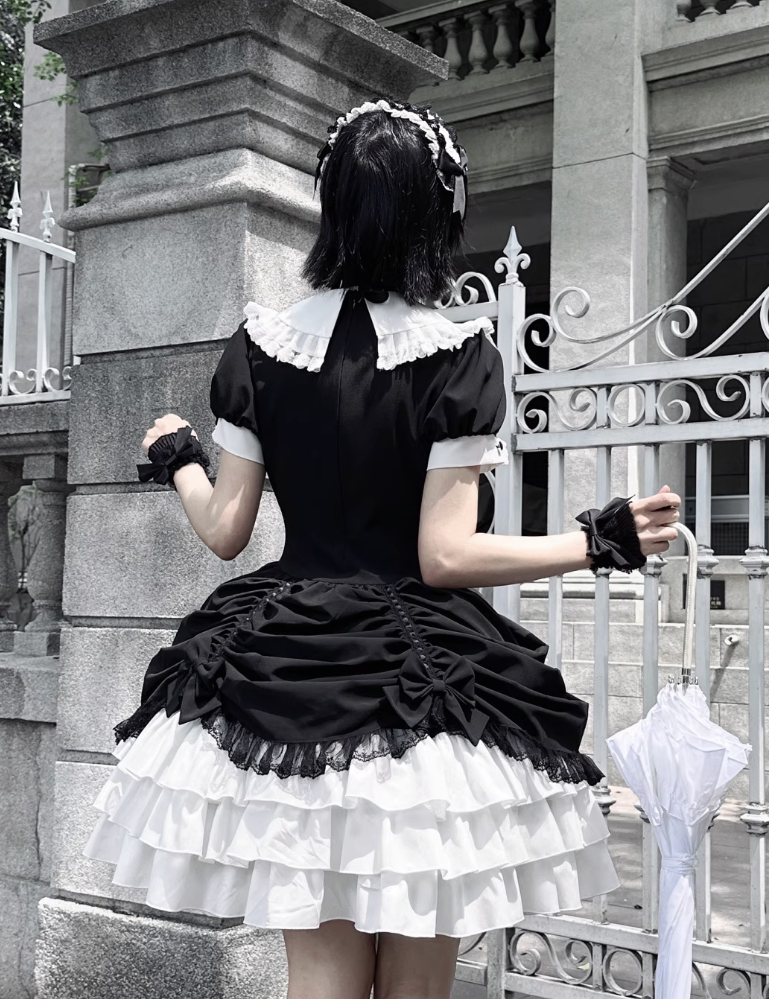 【数量限定】ゴシックダークドールロリータブラックリボンドレス