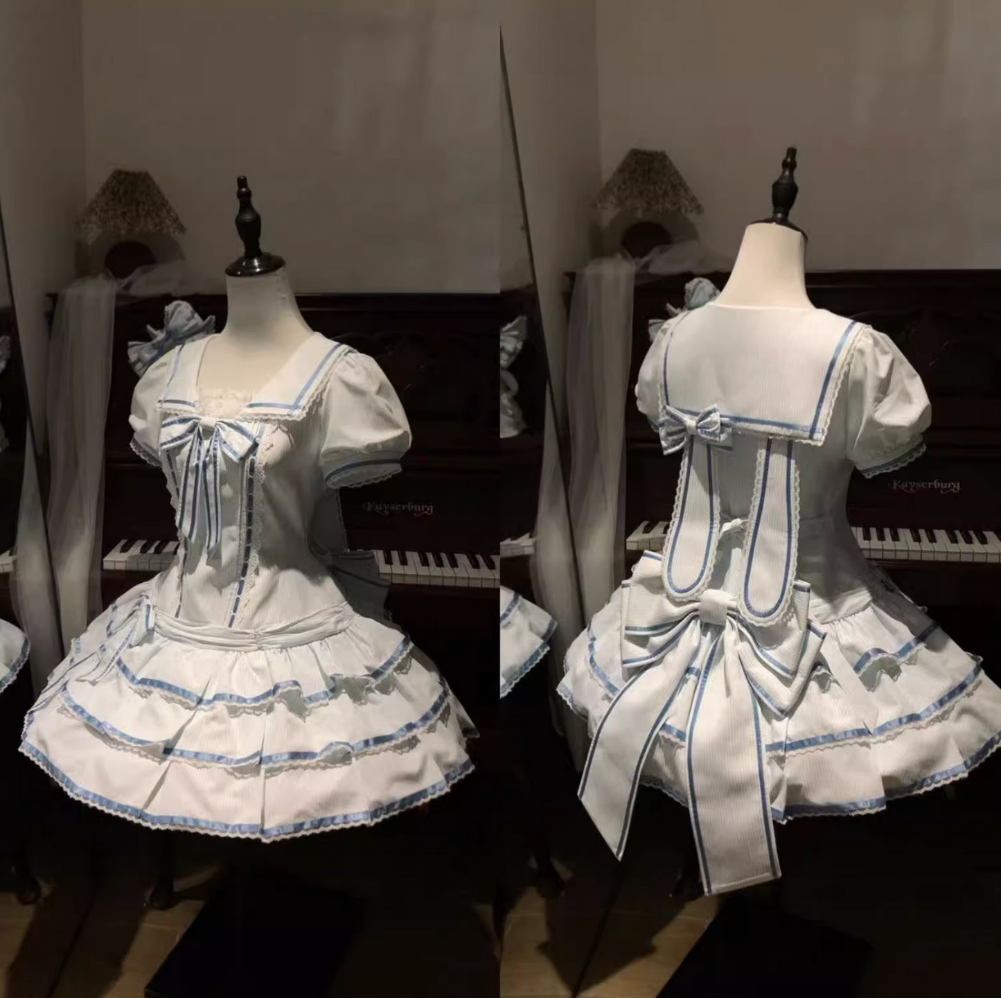 【予約商品】シーソルトラビットアクアセーラードレスセットアップ+ヘアバンド+リボンカチューシャ