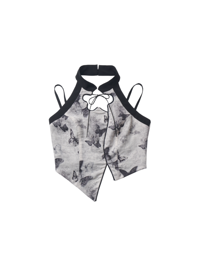 モードチャイナバタフライトップス+シアーブラウス+アシメスカート+ドレス