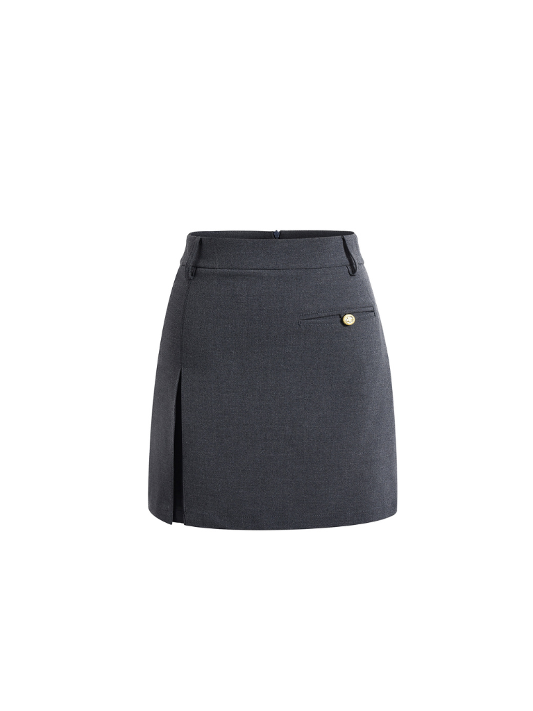 Buckle design high waist slim A line skirt