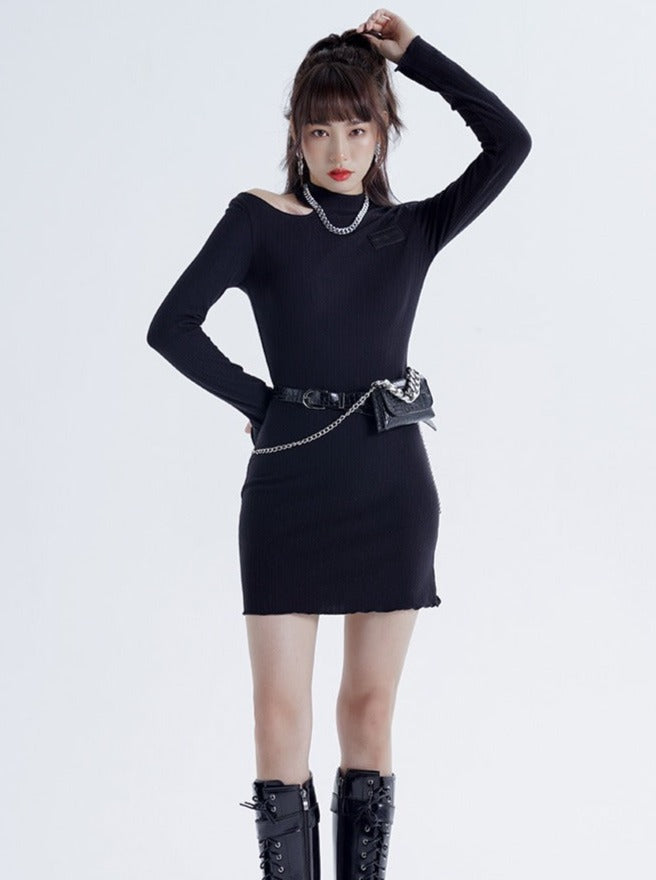 Asymmetrical Design Knit Tight Dress
