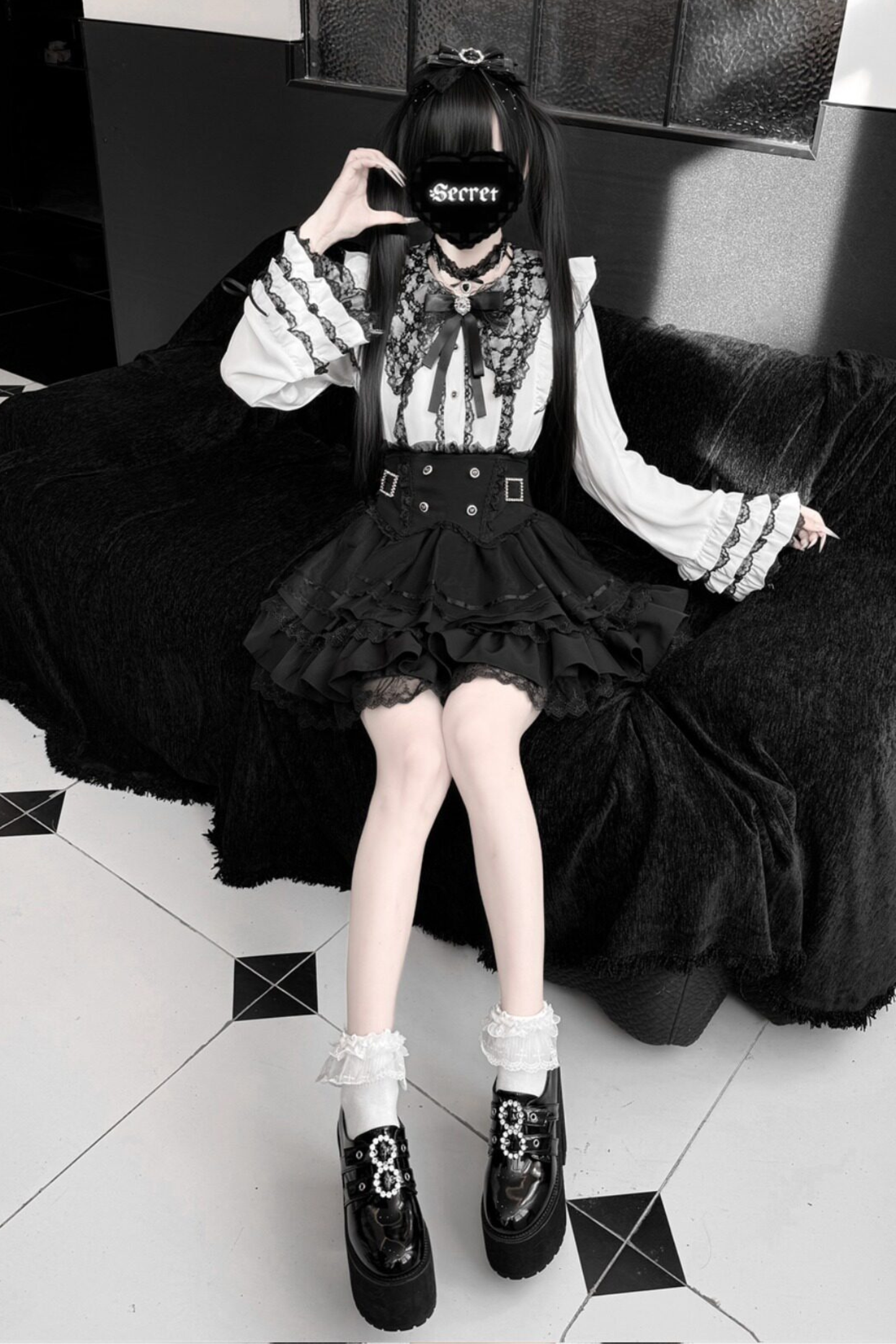 【3月13日予約締切】スイートティーレースプリンセススリーブリボンシャツ+ケーキスカート