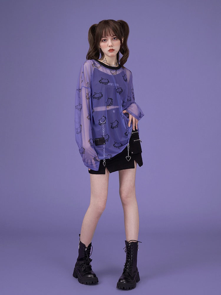 ルーズラウンドネックプリントシアーロンT