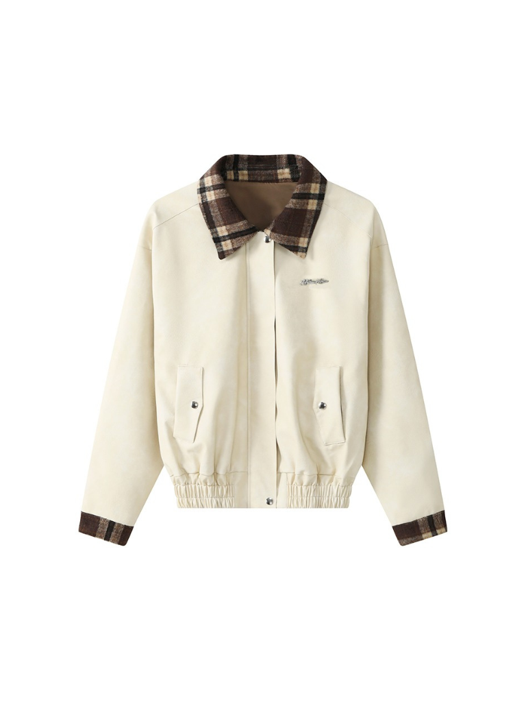 Check Color Osh Retro Leather Jacket