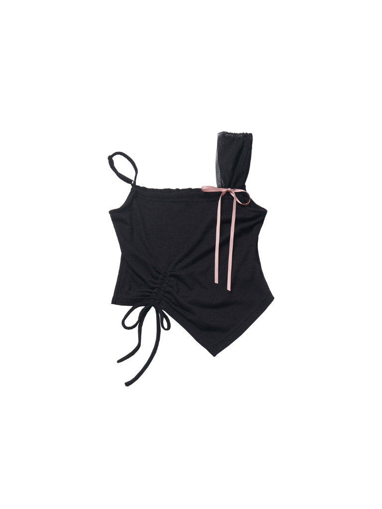 ワンショルダートップス+ノースリーブ+ケーキスカート