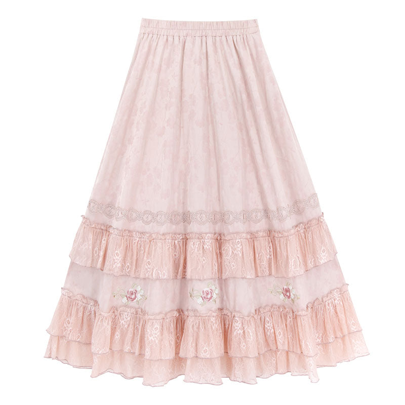 【予約商品】スタンドカラーベストアンドレーススカートセット