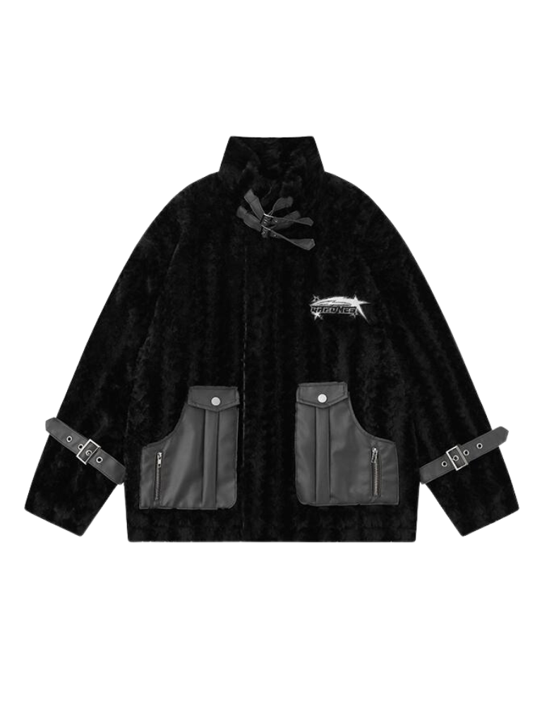 ベルトハイネックボアポケットジャケット