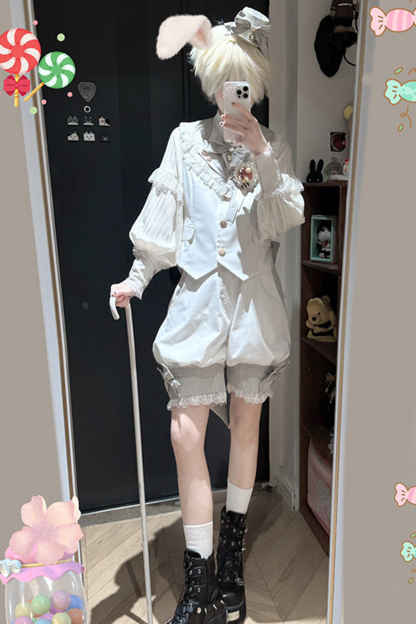 【4月25日預售截止】城堡王子糖果Lolita背心+襯衫+褲子+蝴蝶結+帽子