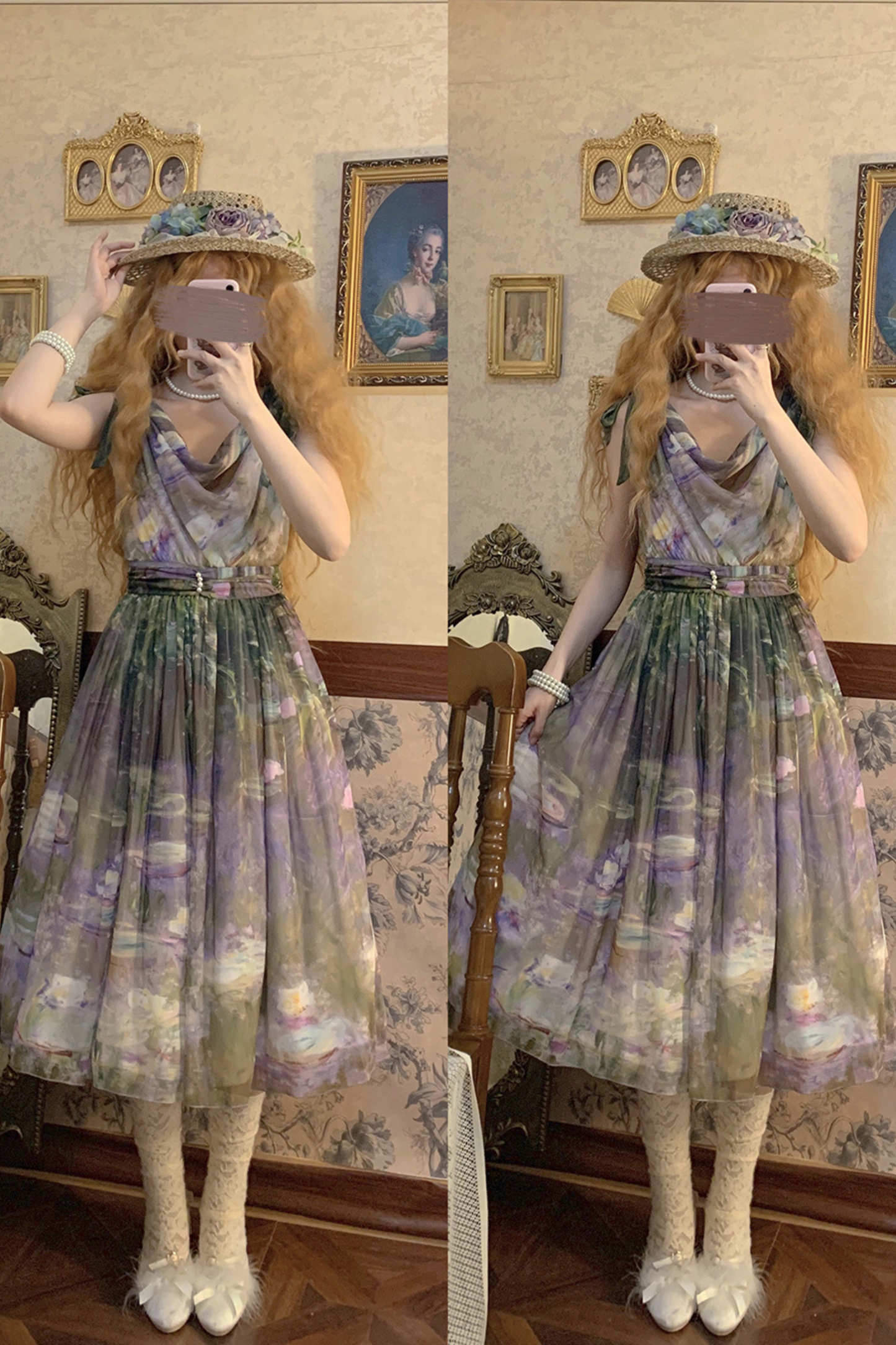 Marble Resort Chiffon Print Dress