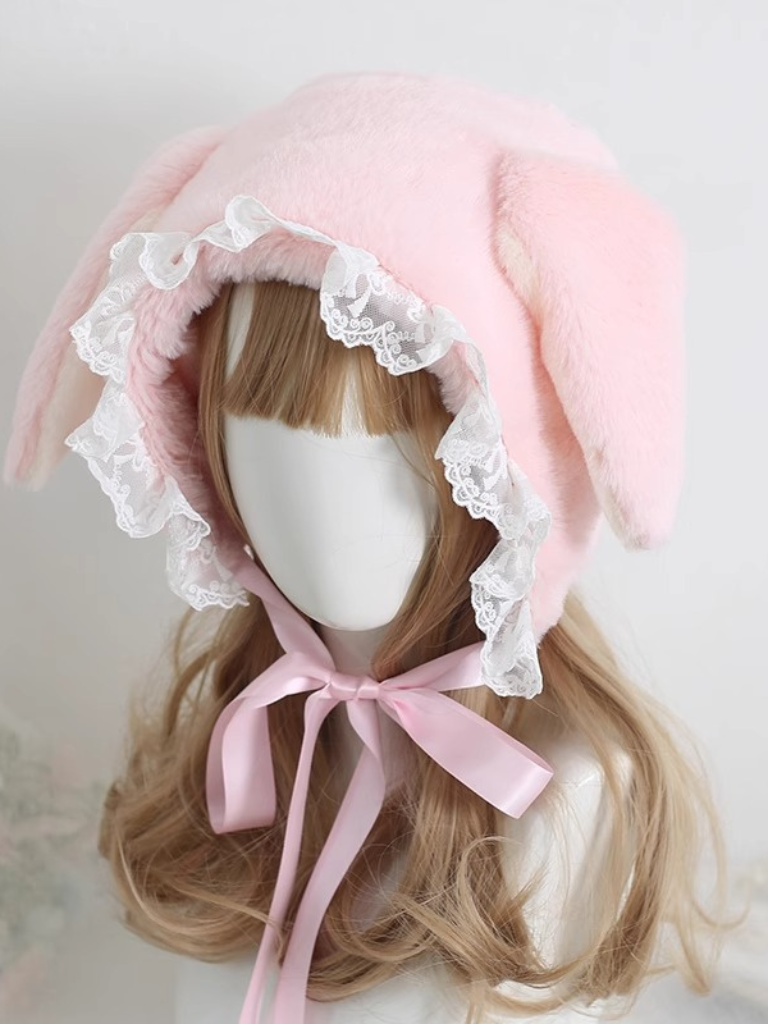Fur Lace Rabbit Ribbon Hat