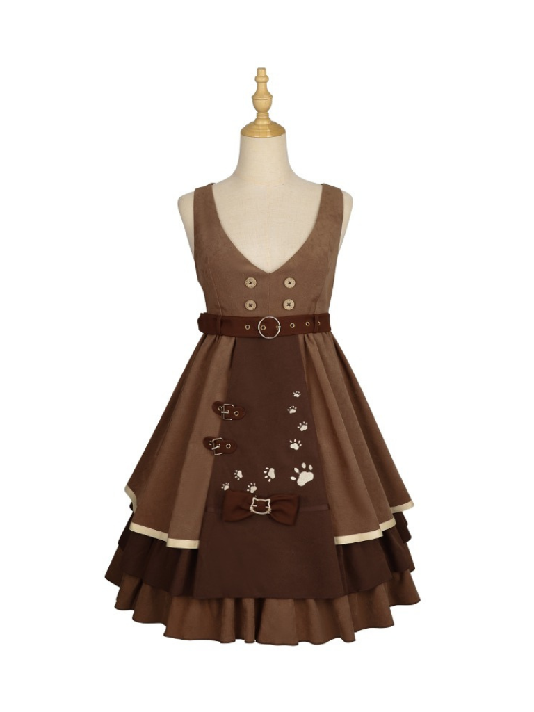 猫探偵スカート+フリルブラウス+ベルト+イヤーハット+ショール