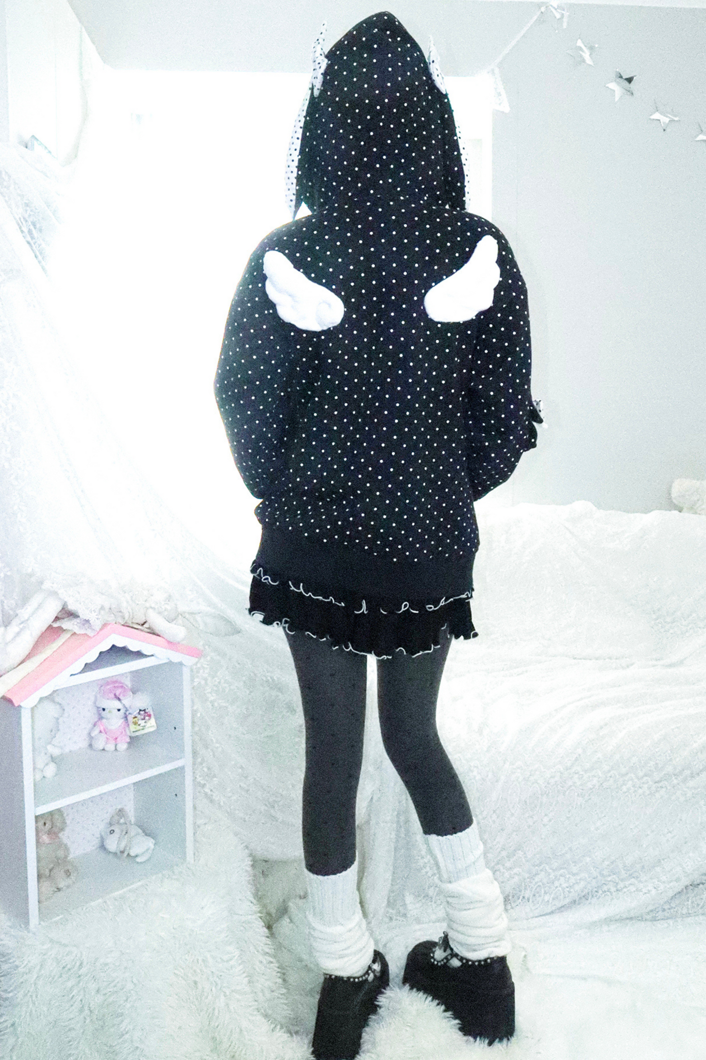 Y2K Girl Dot Bunny Hooded Hoodie