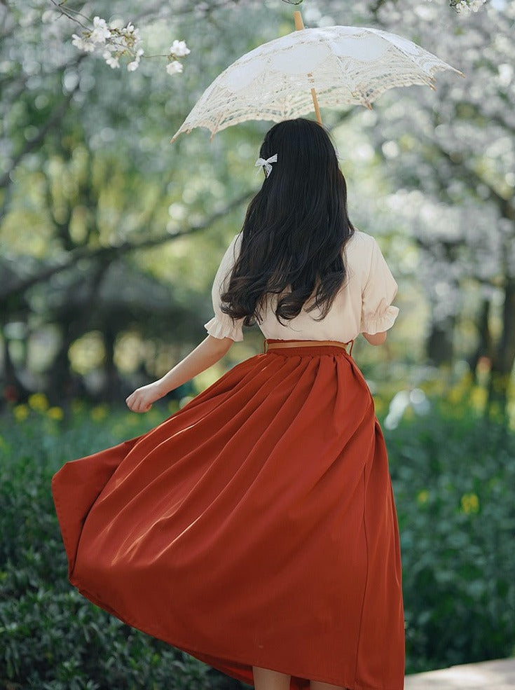 Chemisier rétro à fleurs + jupe longue