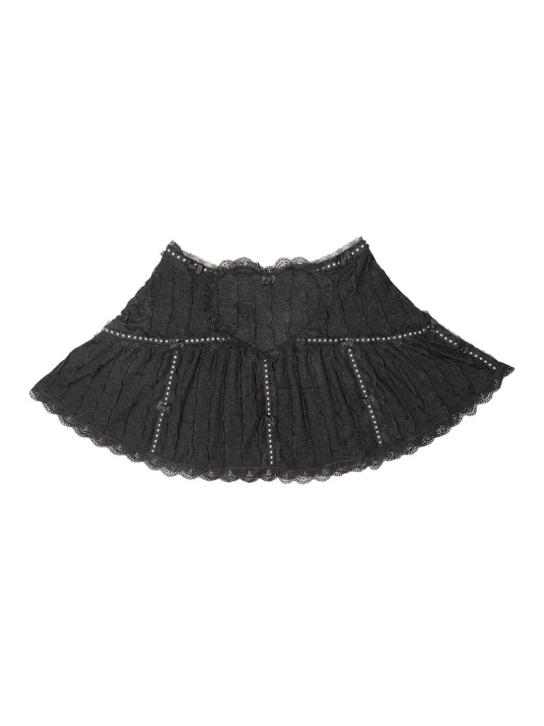Love Lace Bow Rivet Low Waist Skirt