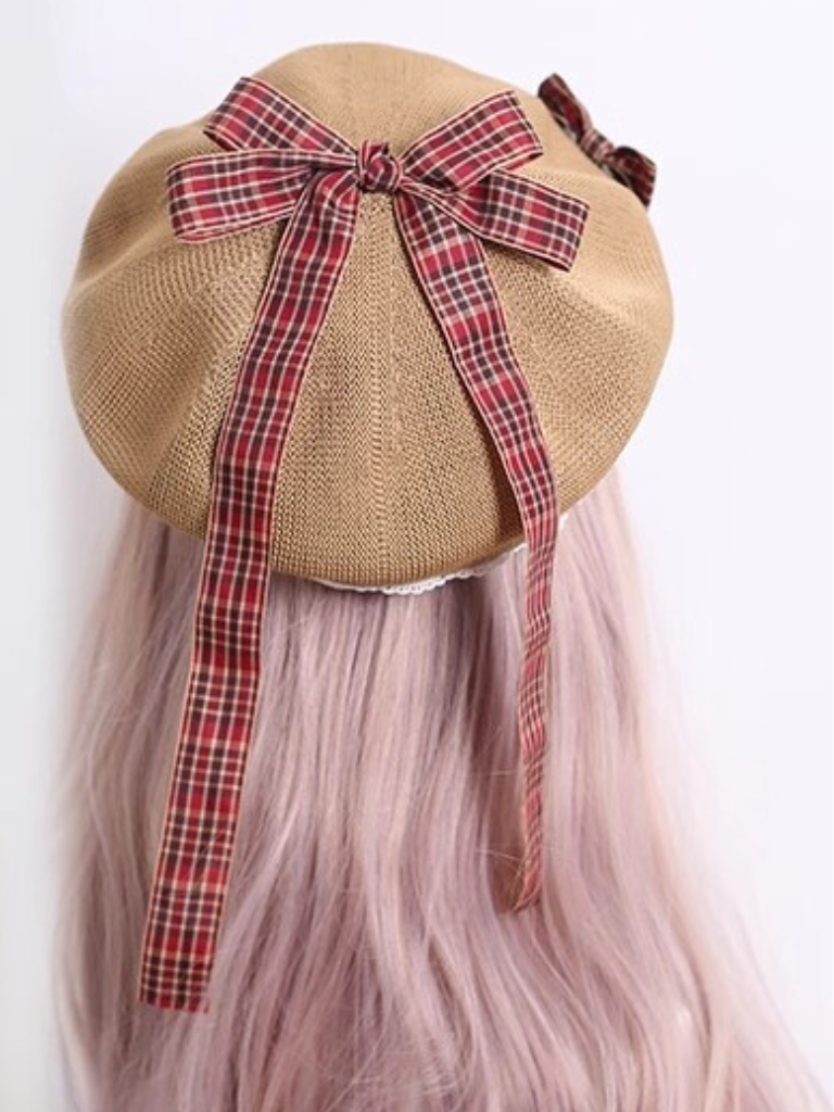 Check Lace Ribbon Beret