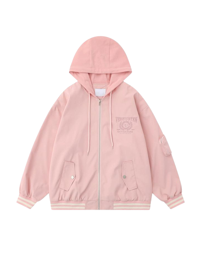 American casual faux two-piece hooded zip-up hoodie