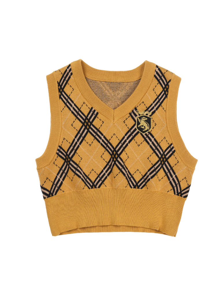 Class Cosplay Check V-Neck Short Knit Vest