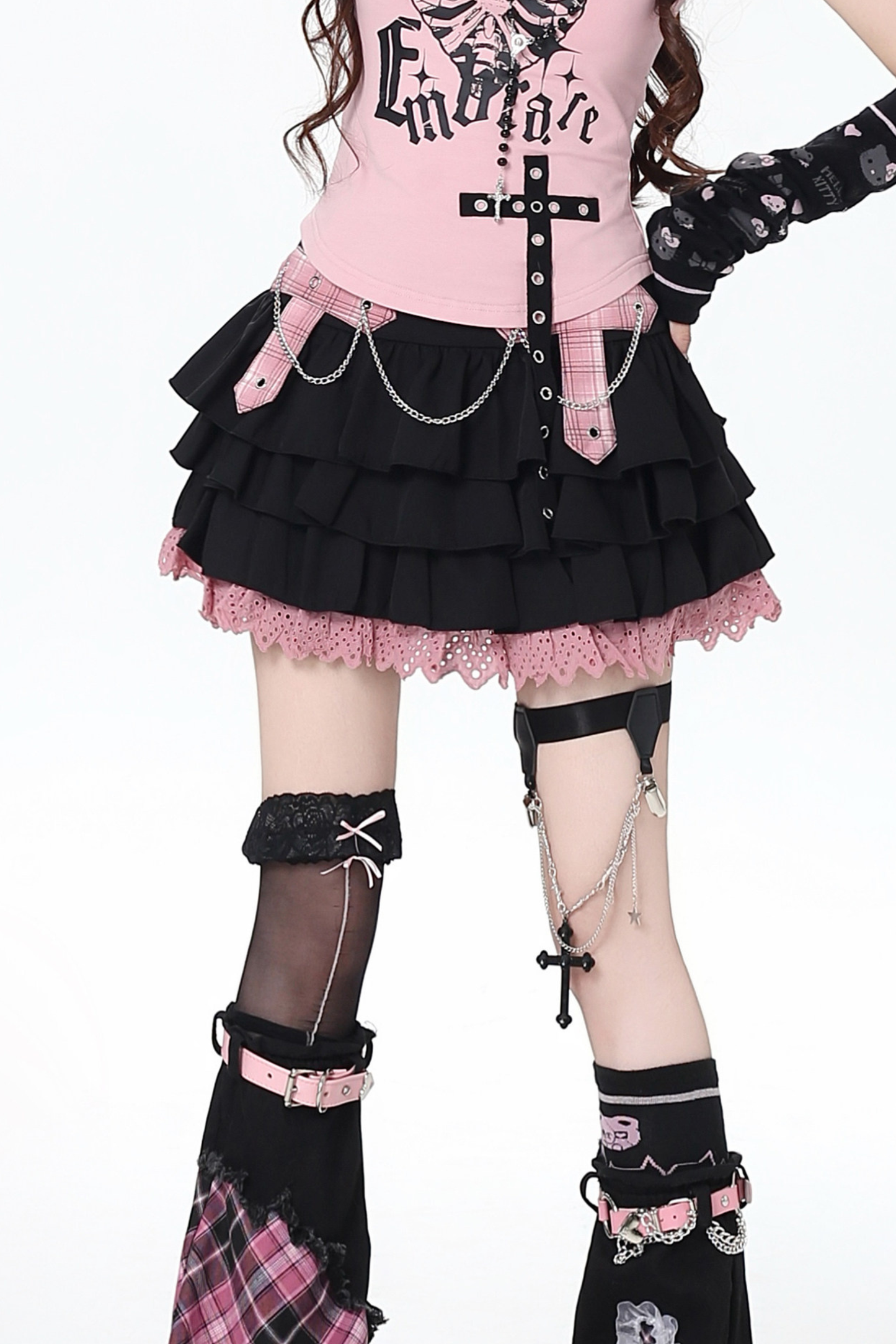 Sweet Cool Subculture Top + Vest + Skirt