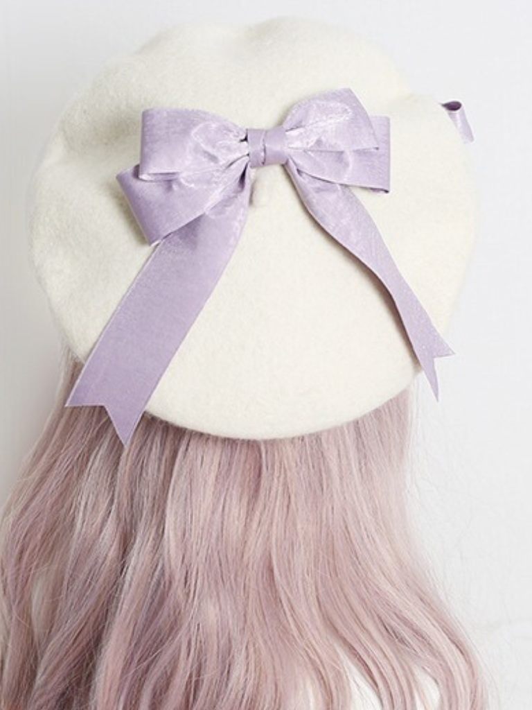 Girly Ribbon Pompom Beret