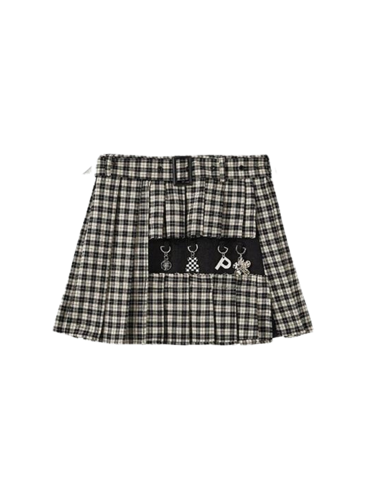 Veste à manches bouffantes à carreaux + jupe à carreaux de charme