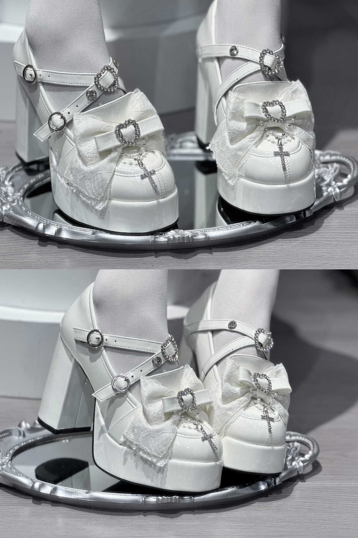 Stone Heart Ribbon Platform Shoes