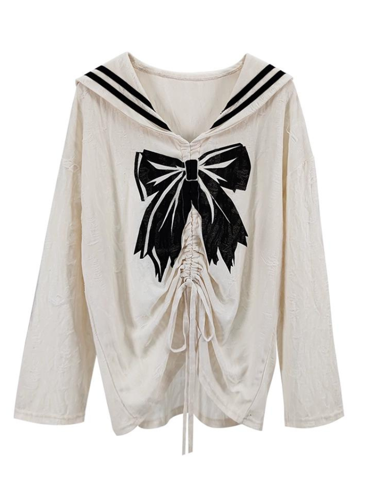 Ribbon Sailor Dark Tops