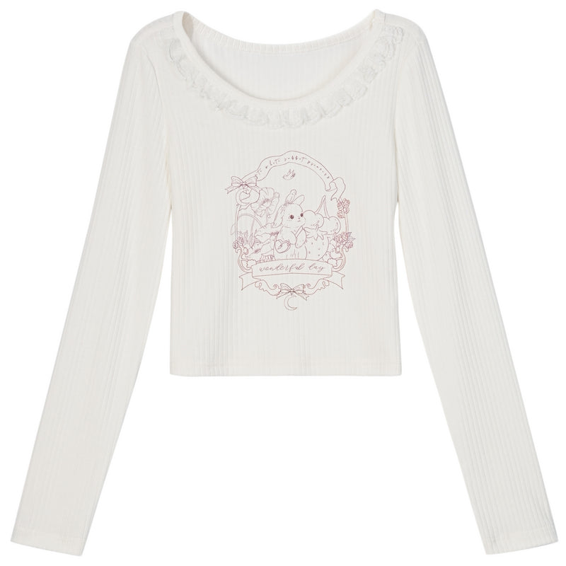 Striped Slim Fit Lace Long Sleeve T-Shirt