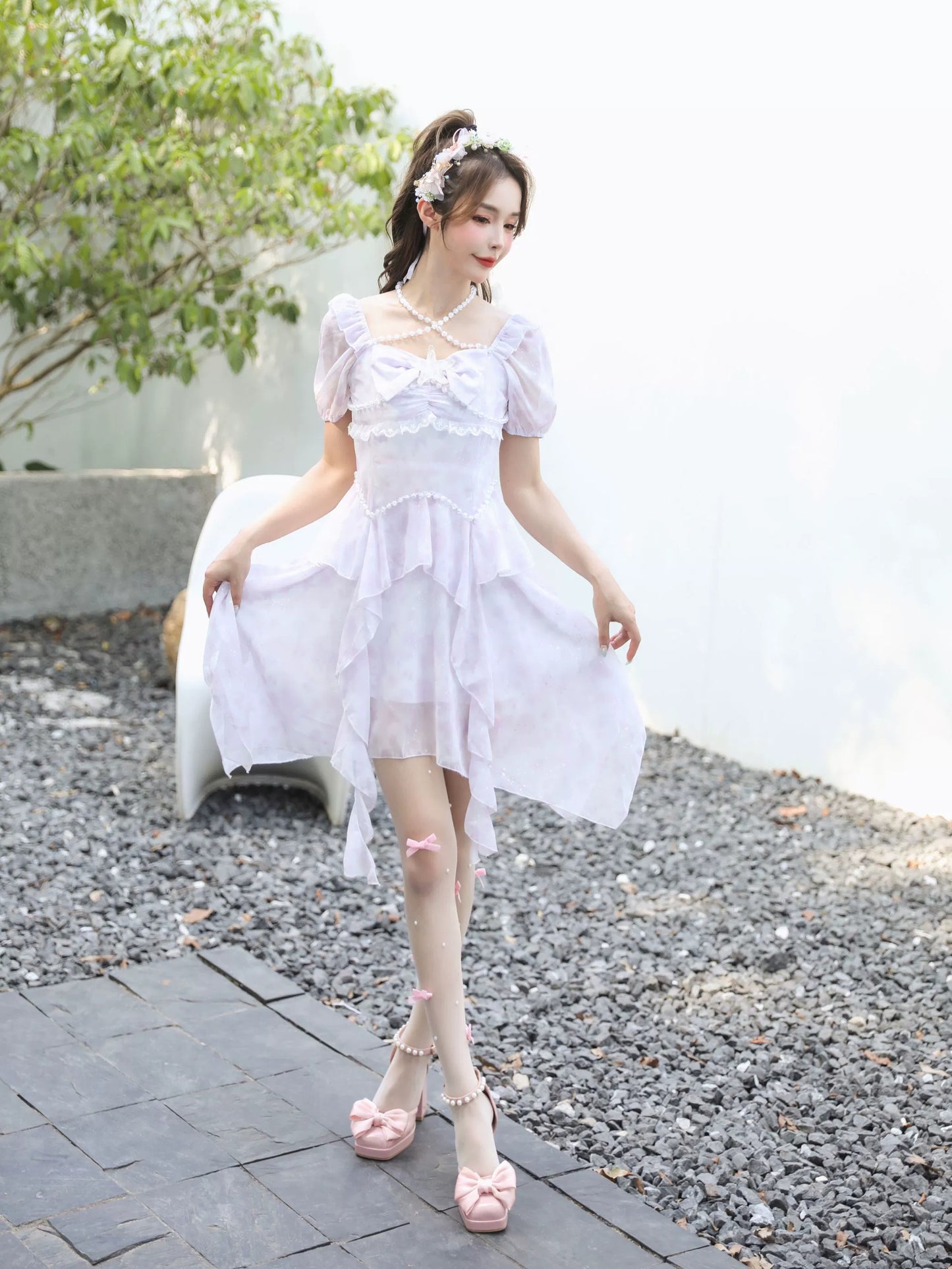 美人鱼公主海星闪亮亮片水晶十字领带星空渐变不规则燕尾服雪纺连衣裙