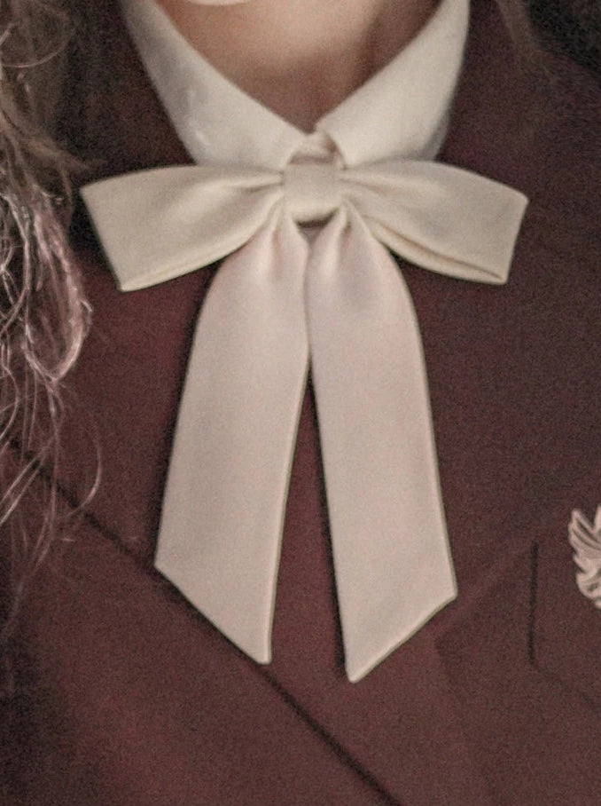 カレッジスタイルクリームシフォンインナーシャツ+Vネックベストスカート+リボンアクセサリー【予約商品】