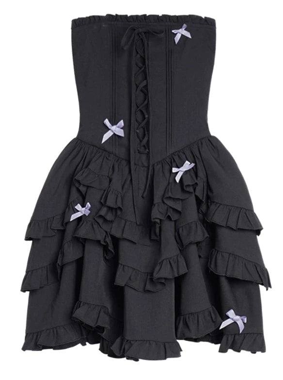 Lace-Up Tiered Tube Top Cake Dress