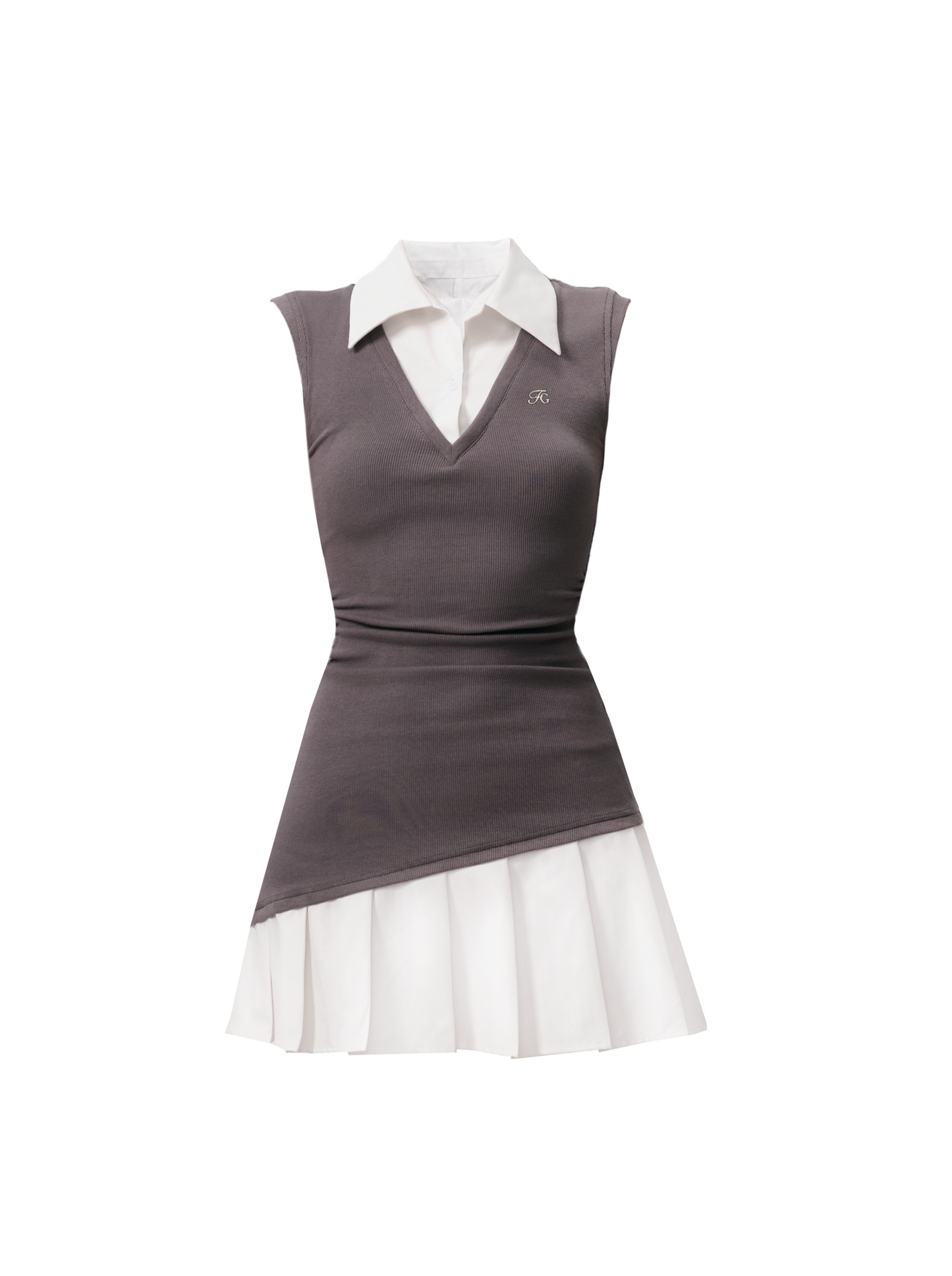 Faux Two Piece Pleated Shirt Vest Dress