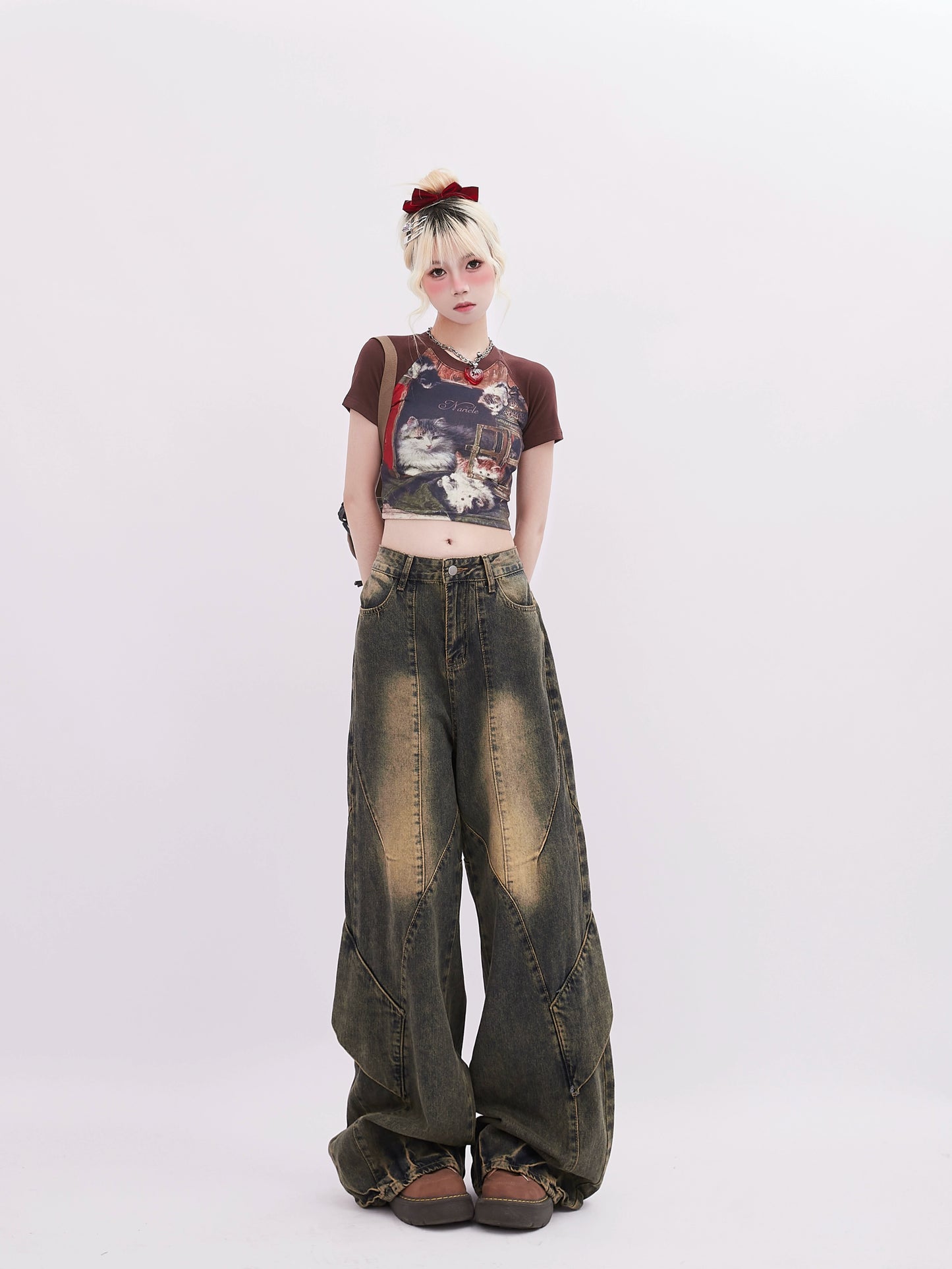 オッシュダメージワイドルーズデニムパンツ