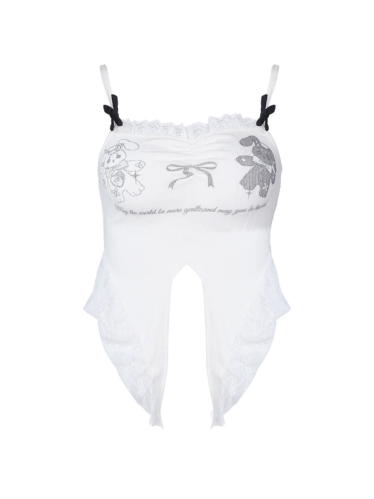 슬릿 숏 캐미솔+프릴 리본 케이크 스커트