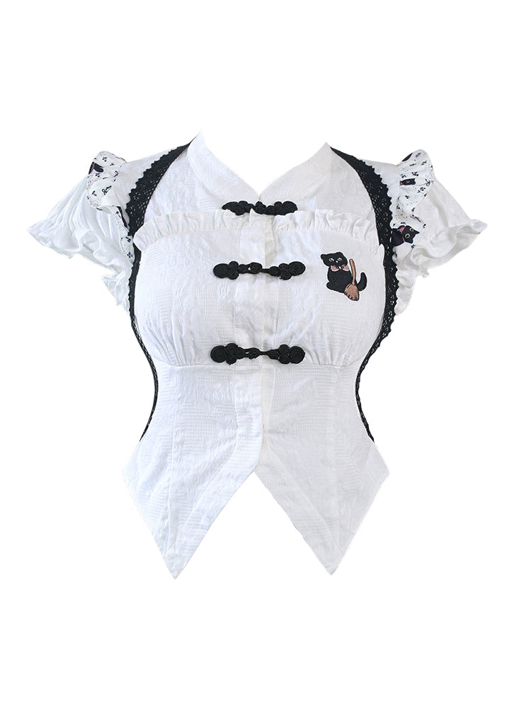 스위트 차이나 가디건 + 민소매 탑 + 플리츠 스커트