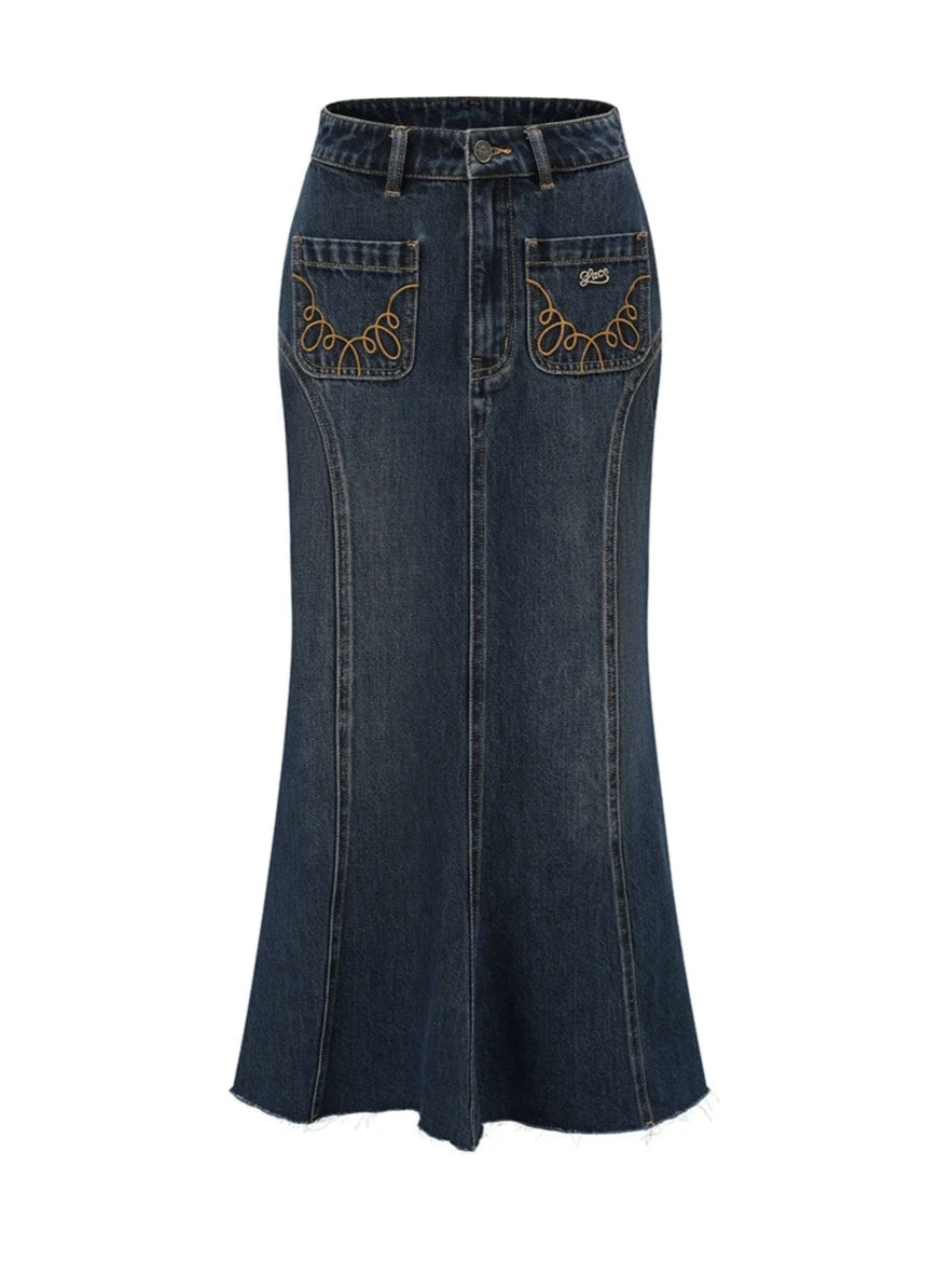 レトロスタイルキャミソール+タイトデニムスカート