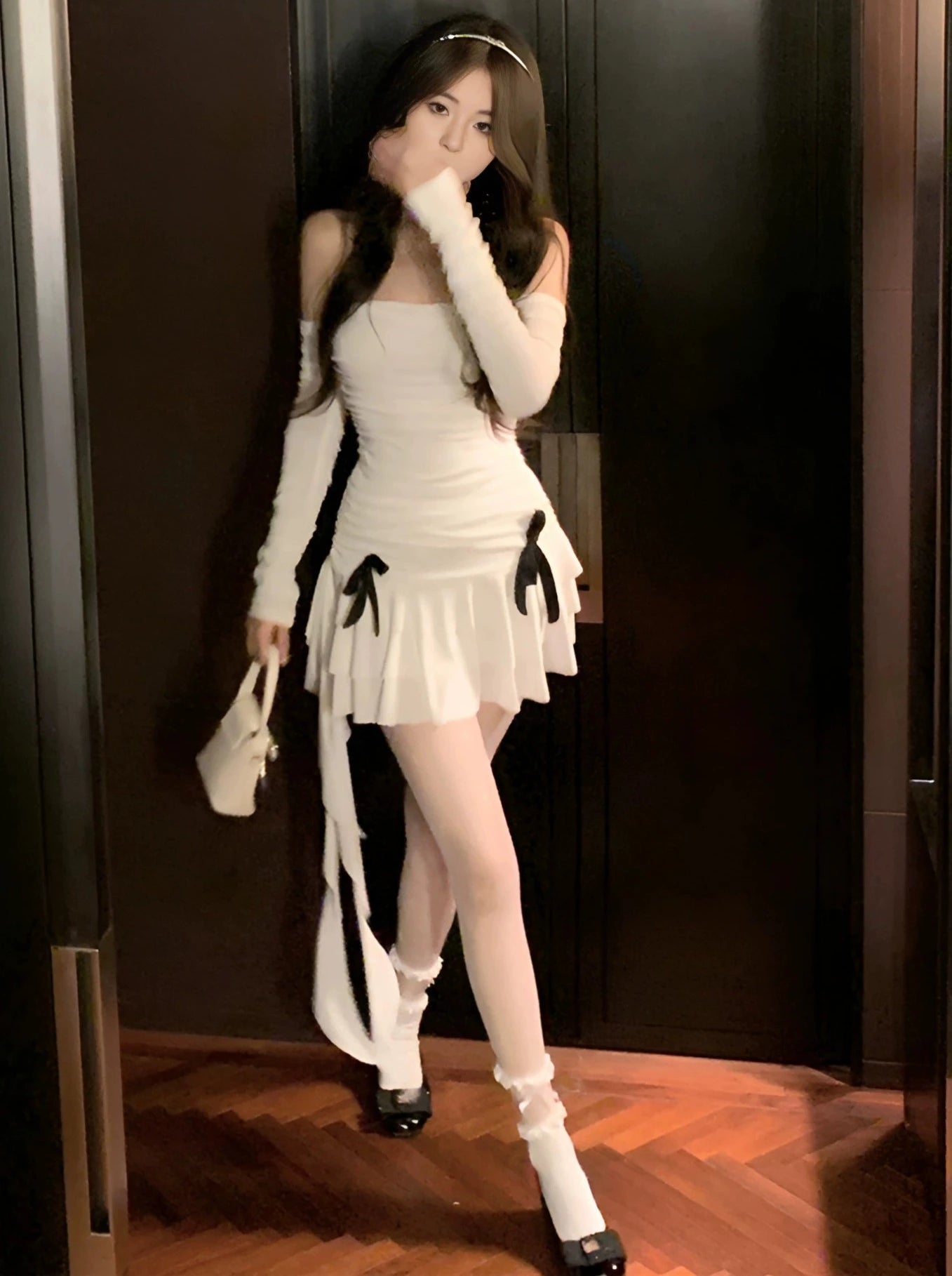 Double Bow Asymmetrical Off-the-shoulder Dress