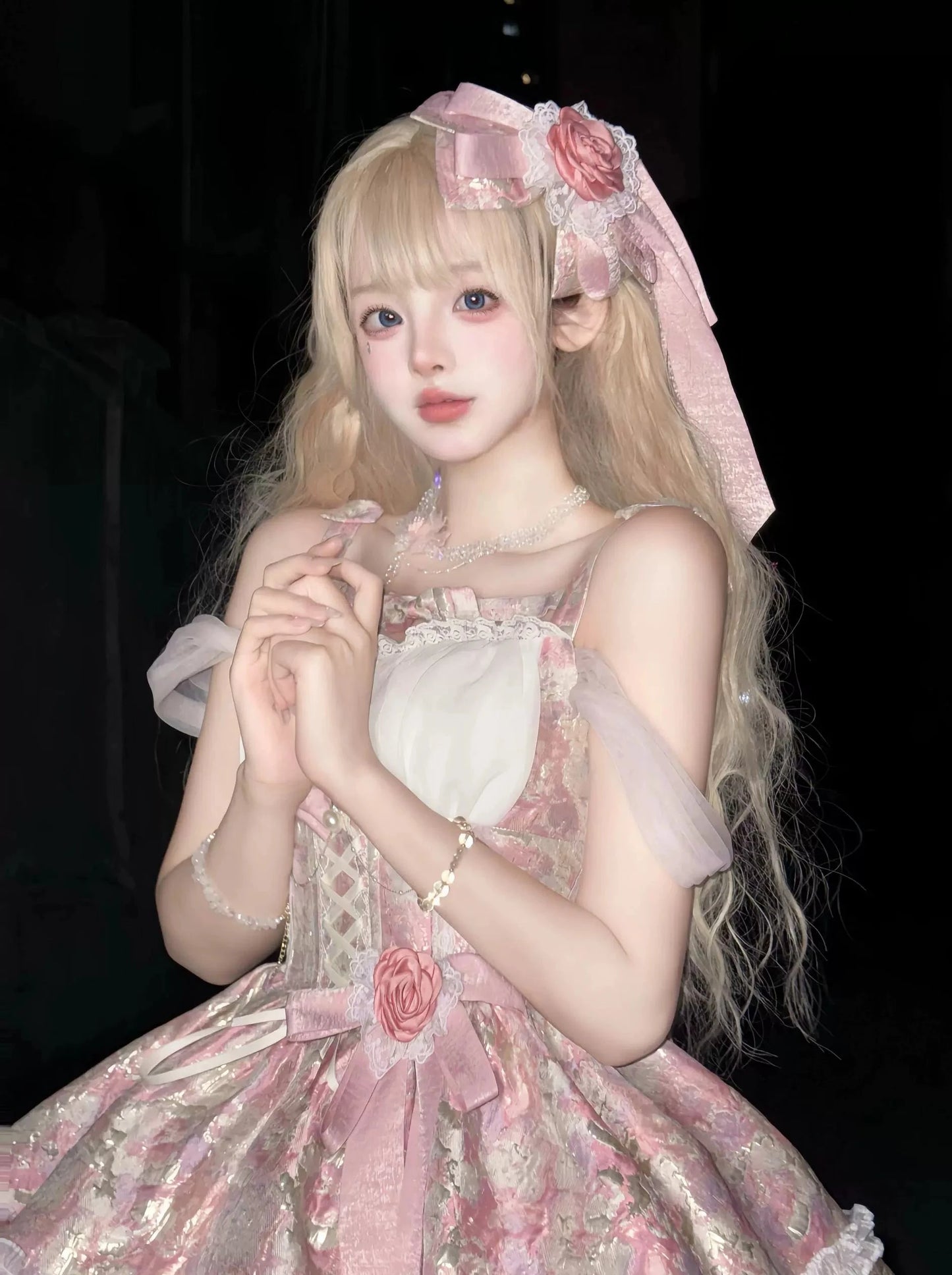 粉色提花春装少女洛丽塔连衣裙 甜美女孩蓬蓬裙生日公主裙